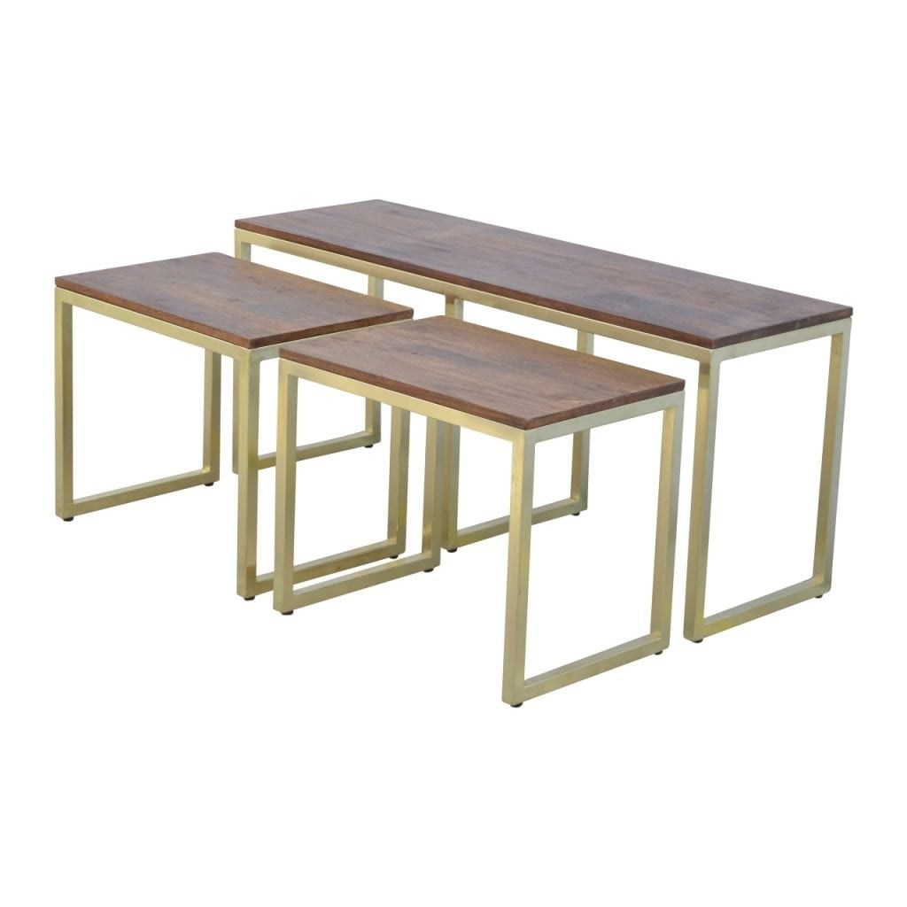 Chunky Gold Metallic Nesting Table Set of 3 Solid Mango Wood