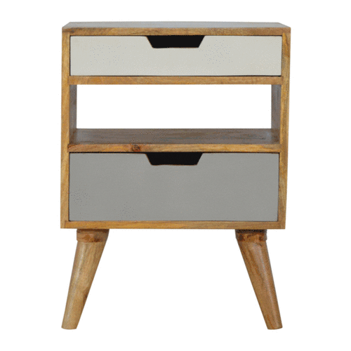 Grey and White Two-Tone Cutout Solid Wood Bedside Table