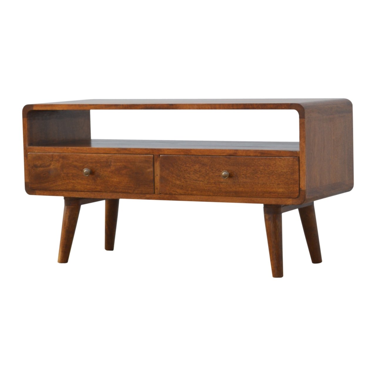 Curved Chestnut Solid Mango Wood Media Unit Low Board