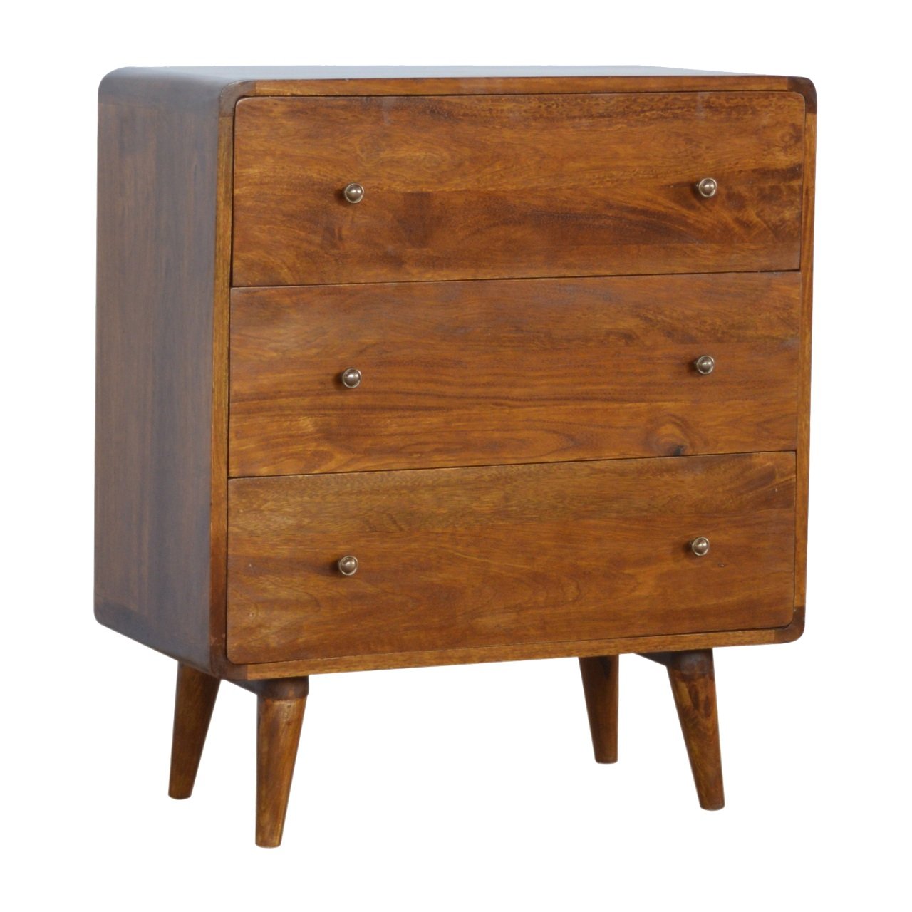 Curved 3 Drawer Mango Wood Bedroom Chest Chestnut Finish