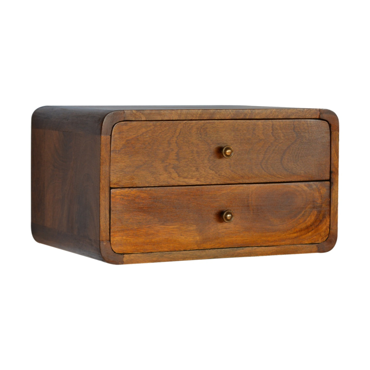 Wall Mounted Floating Curved Single Drawer Bedside Shelf Chestnut