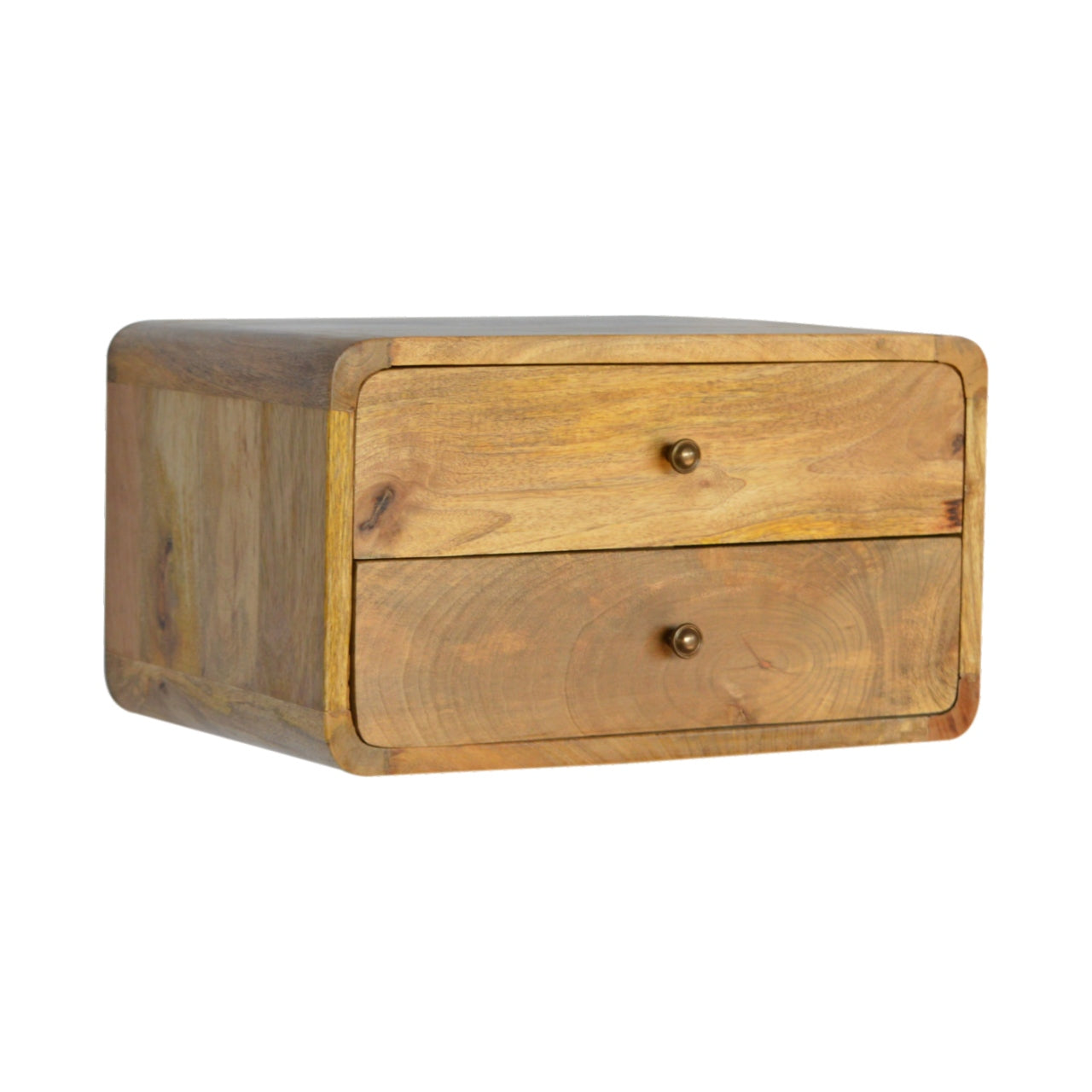 Wall Mounted 2 Drawer Floating Bedside Shelf Solid Wood Oak