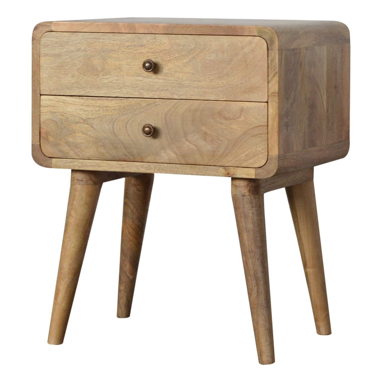Curved Open Shelf Solid Mango Wood Bedside Table Natural Oak