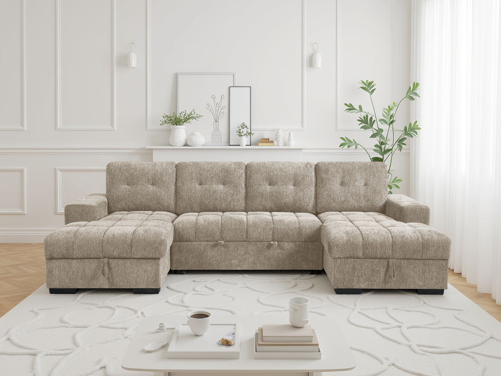 Palermo Sofabed Beige U Shape Corner