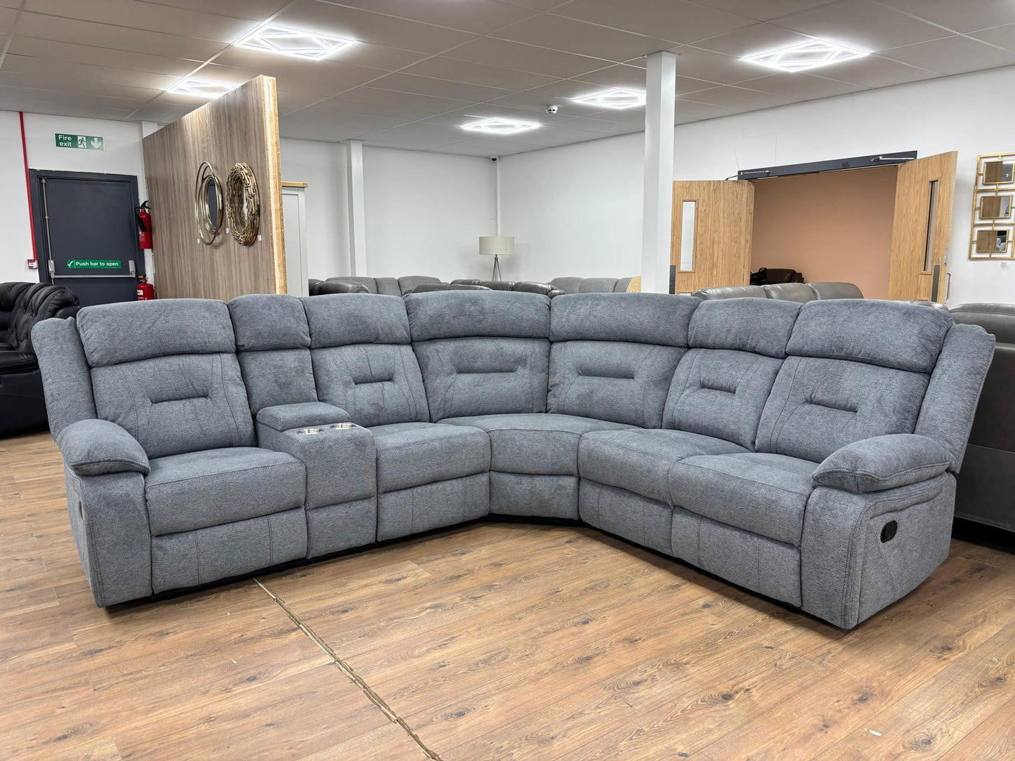 Novie Recliner Sofa Grey Fabric Large Corner