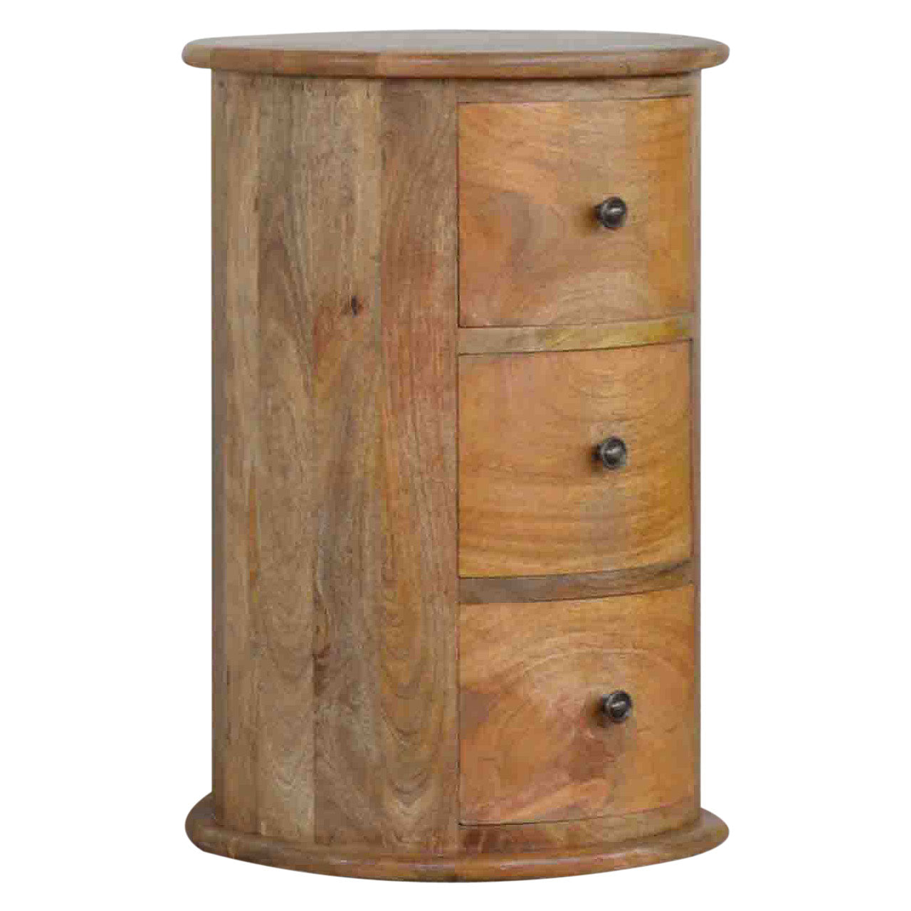 Solid Mango Wood Drum Shaped 3 Drawer Chest Natural Oak