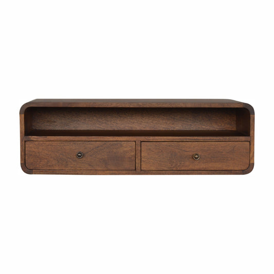 Floating Wall Mounted Chestnut Open Console Shelf Solid Wood