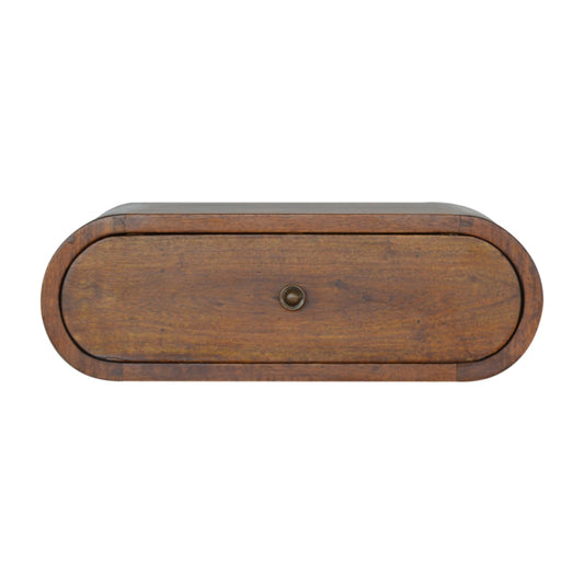 Wall Mounted Rounded Bedside Shelf Solid Mango Wood Chestnut