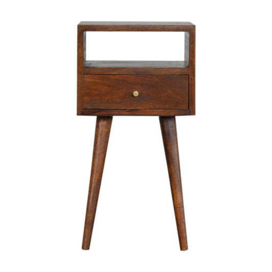 Compact Open Shelf Solid Mango Wood Bedside Table Chestnut