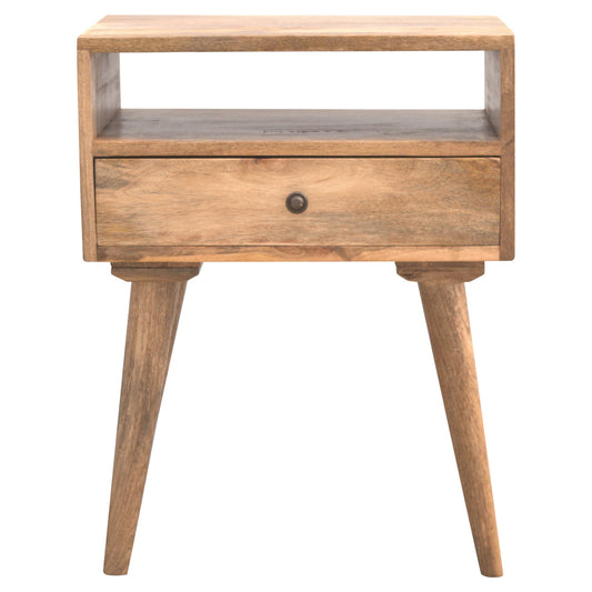 Modern Open Shelf Solid Mango Wood Bedside Table Oak
