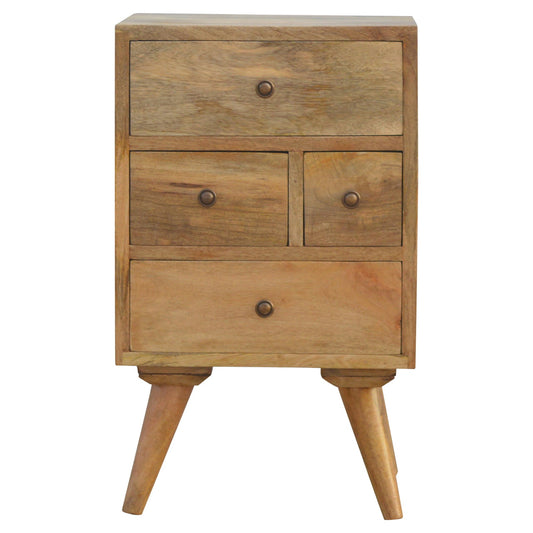 Nordic Slim 4 Drawer Solid Mango Wood Bedside Cabinet Natural