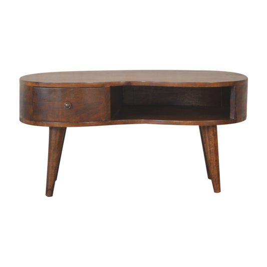 Rippled Wave Profile Solid Mango Wood Coffee Table Chestnut