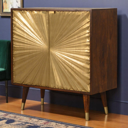 Manila Gold Handle Solid Mango Wood Storage Cabinet Bedroom
