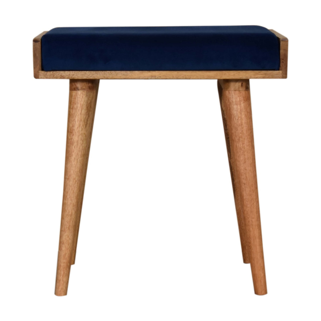 Royal Blue Velvet Tray Top Footstool Solid Wood Legs