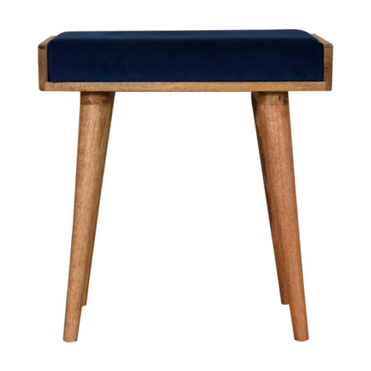 Royal Blue Velvet Tray Top Footstool Solid Wood Legs
