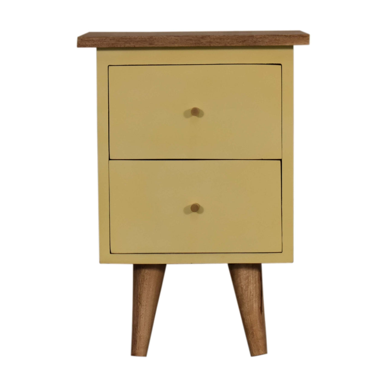 Yellow Hand Painted Open Shelf Solid Mango Wood Bedside Table