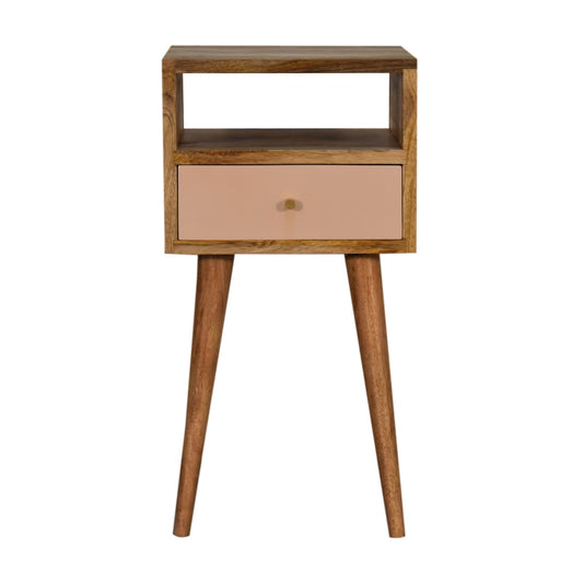 Compact Blush Hand Painted Solid Mango Wood Bedside Cabinet