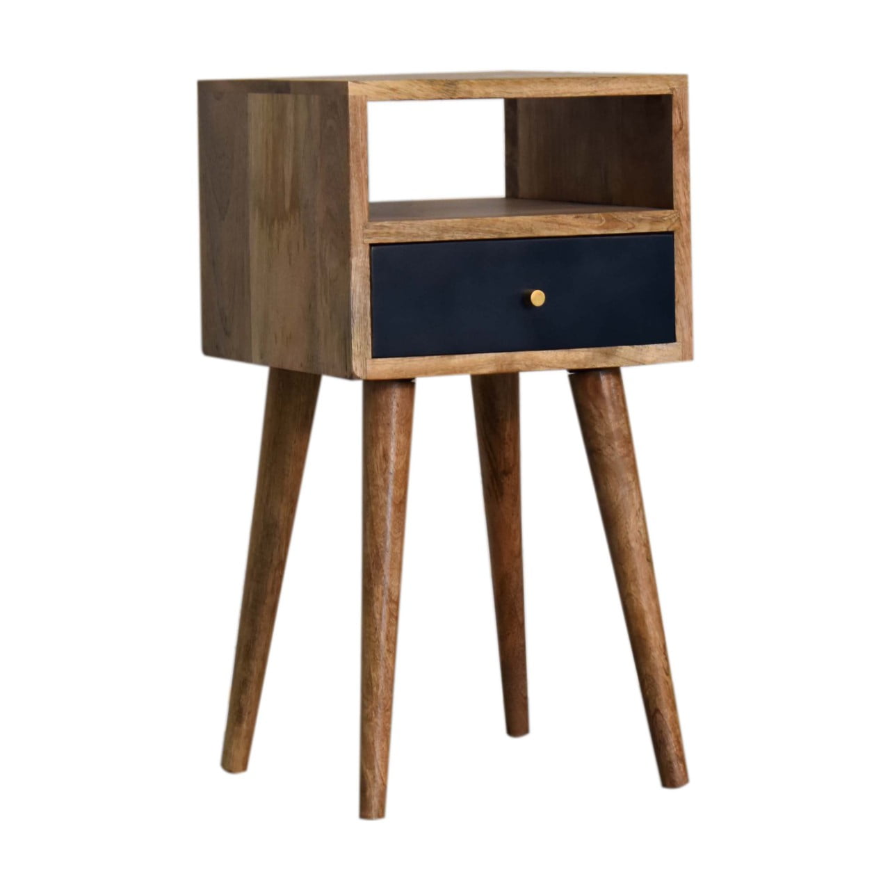 Compact Navy Blue Hand Painted Solid Mango Wood Bedside Cabinet