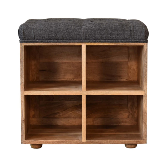 Black Fabric Lift-Up Lid Shoe Storage Footstool Bench