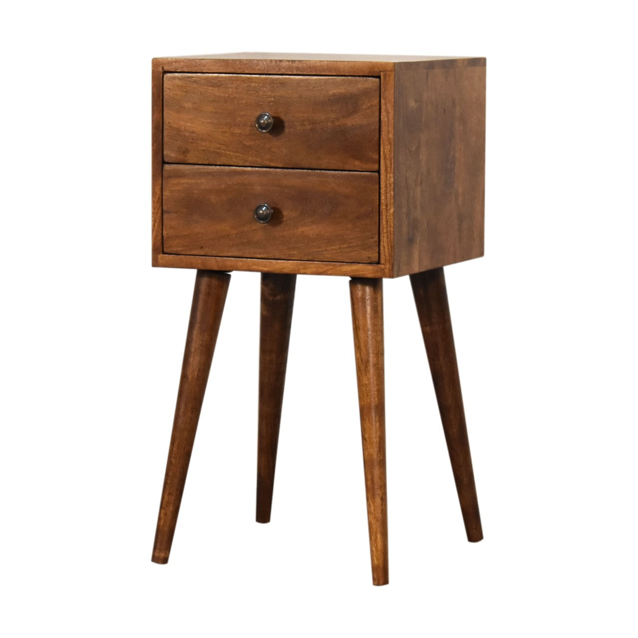 Compact 2 Drawer Solid Mango Wood Bedside Cabinet Chestnut