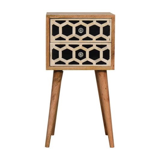 Compact Bone Inlay 2 Drawer Solid Mango Wood Bedside Cabinet