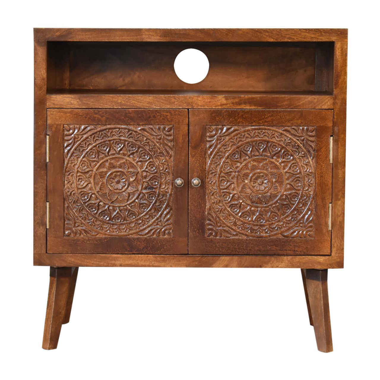 Tova Wide Open Shelf Cabinet Solid Mango Wood Natural