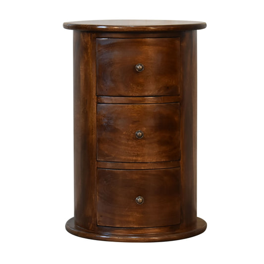 Drum 3 Drawer Chestnut Solid Mango Wood Bedroom Storage Chest
