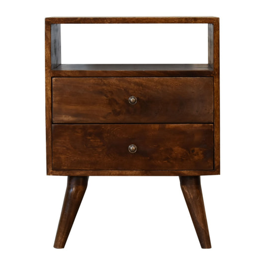 Classic Open Shelf Solid Mango Wood Bedside Table Chestnut