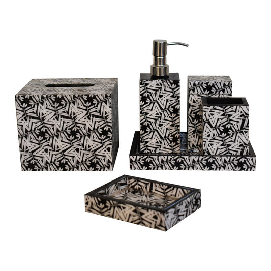 Aztec Print Fabric Bathroom Accessory Set of 6 Handcrafted