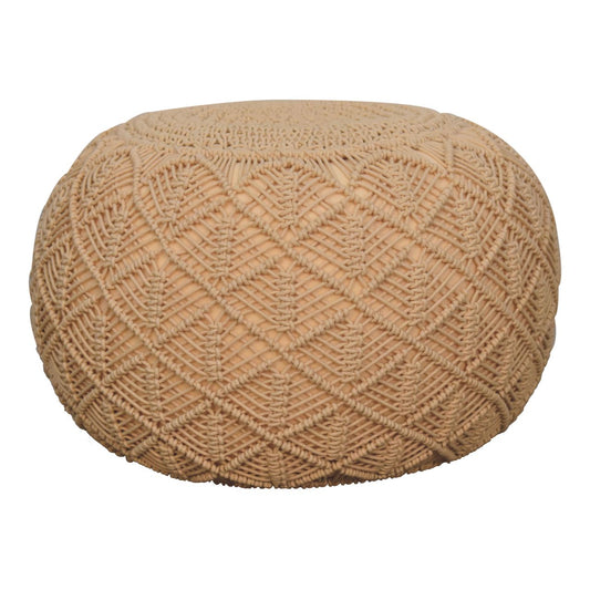 Ansley Round Pouffe Beige Fabric Soft Filled Ottoman