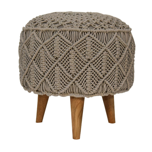 Crochet Grey Round Fabric Ottoman Extra Seating Footstool