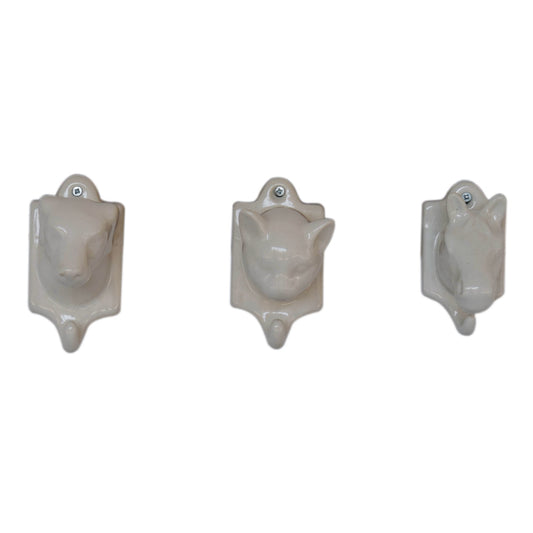 Assorted Animal Wall Hook Set of 3 Solid Mango Wood Natural