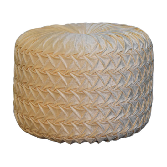White Knitted Hart Round Pouffe Ottoman Upholstered