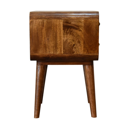 Curved Open Shelf Solid Mango Wood Bedside Table Chestnut