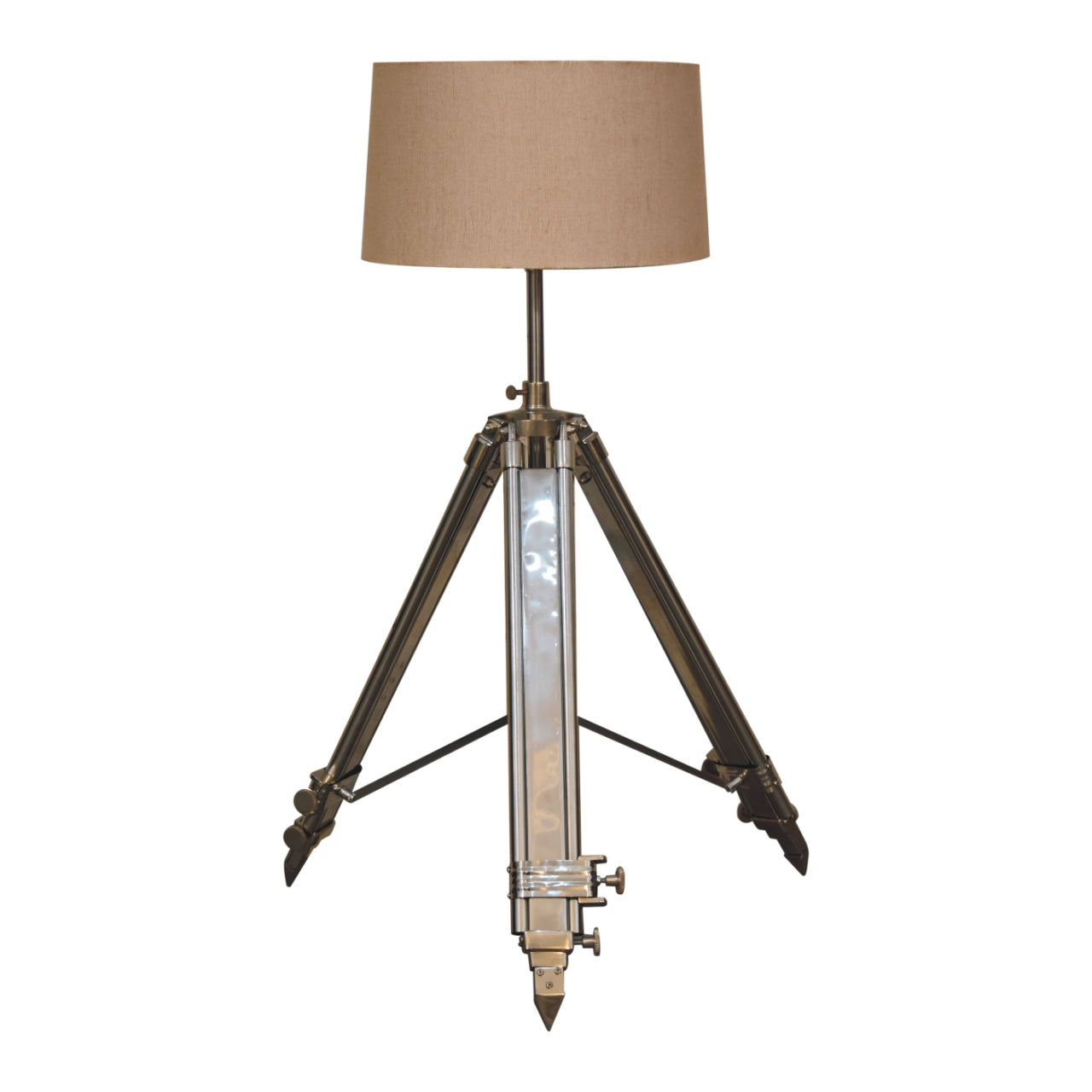 Chrome Tripod Floor Lamp Industrial Metal Natural Finish
