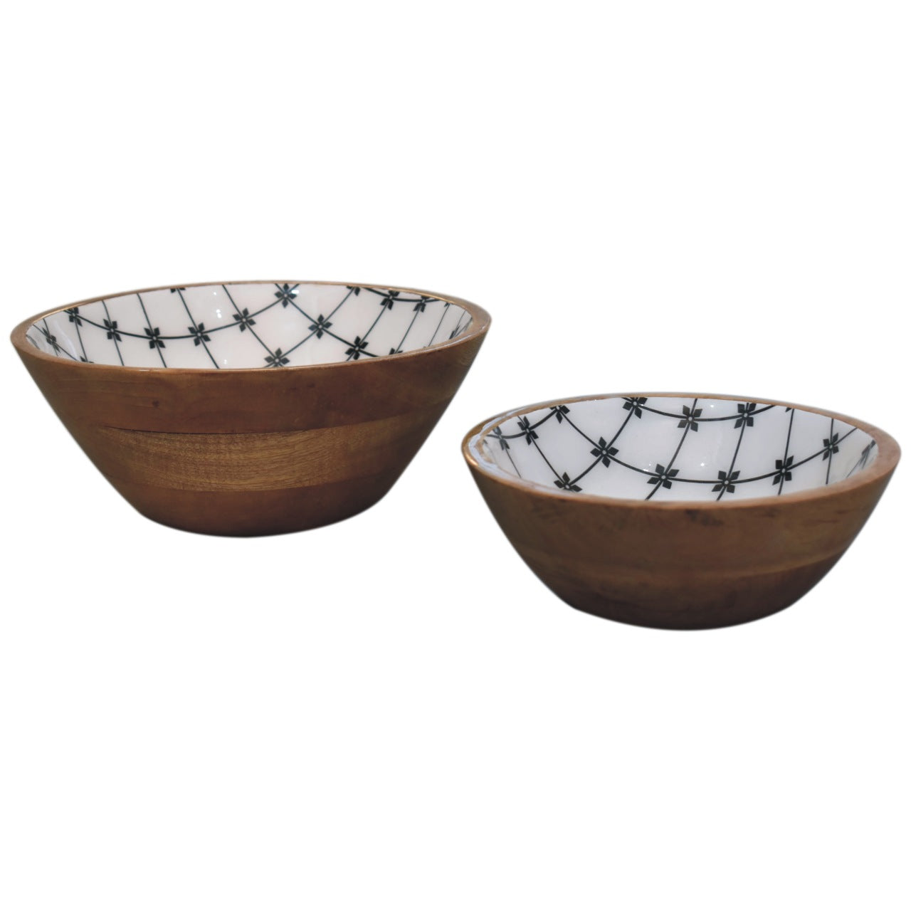 Lacquered Red Flower Wooden Bowl Set of 2