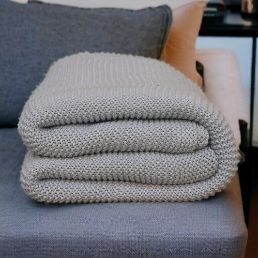 Oversized Chunky Knit Blue Throw Blanket Sofa Bed
