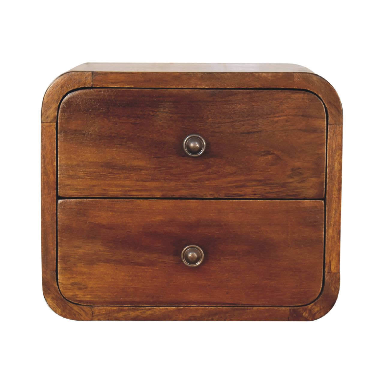 Compact Floating Curved Chestnut Wall Mounted Bedside Shelf