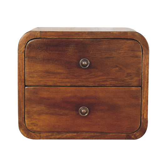 Compact Floating Curved Chestnut Wall Mounted Bedside Shelf