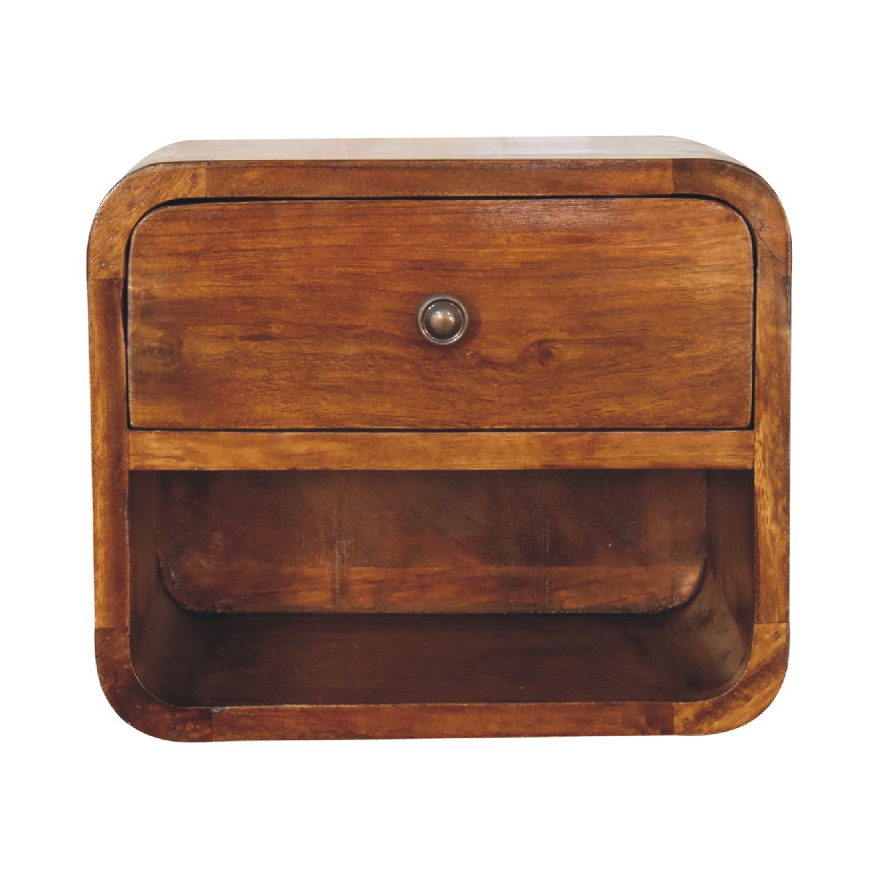 Compact Curved Floating Bedside Nightstand Natural Oak Wall Mount