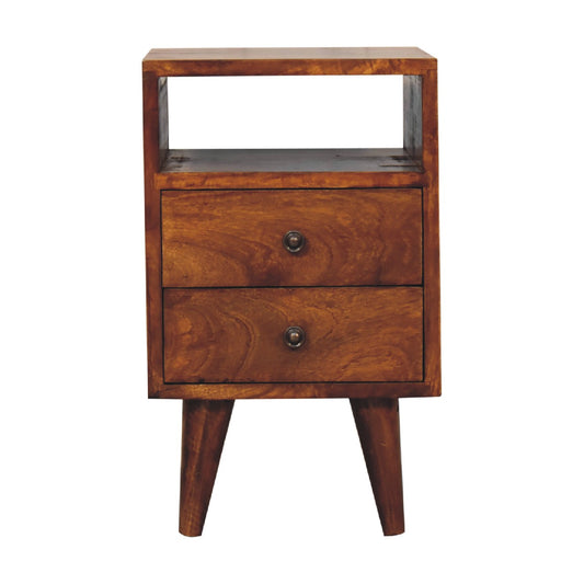 Compact Classic Open Bedside Table Chestnut Solid Mango Wood