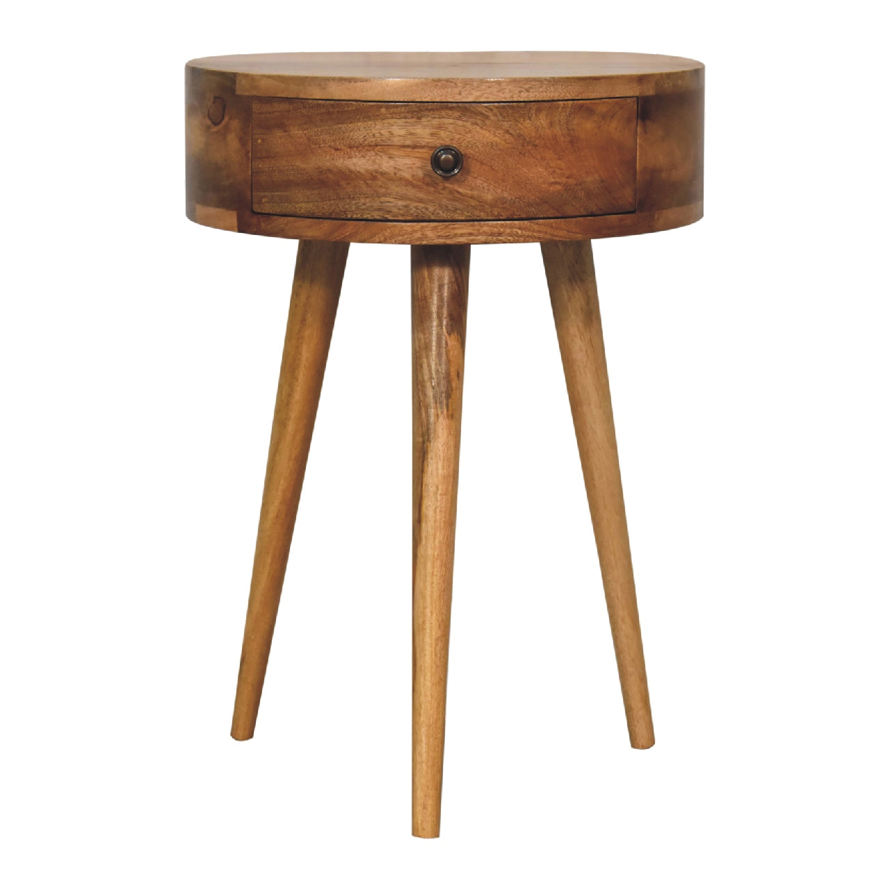 Compact Circular Open Bedside Table Solid Mango Wood Natural
