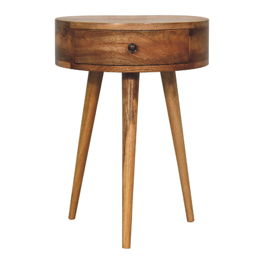 Compact Circular Open Bedside Table Solid Mango Wood Natural
