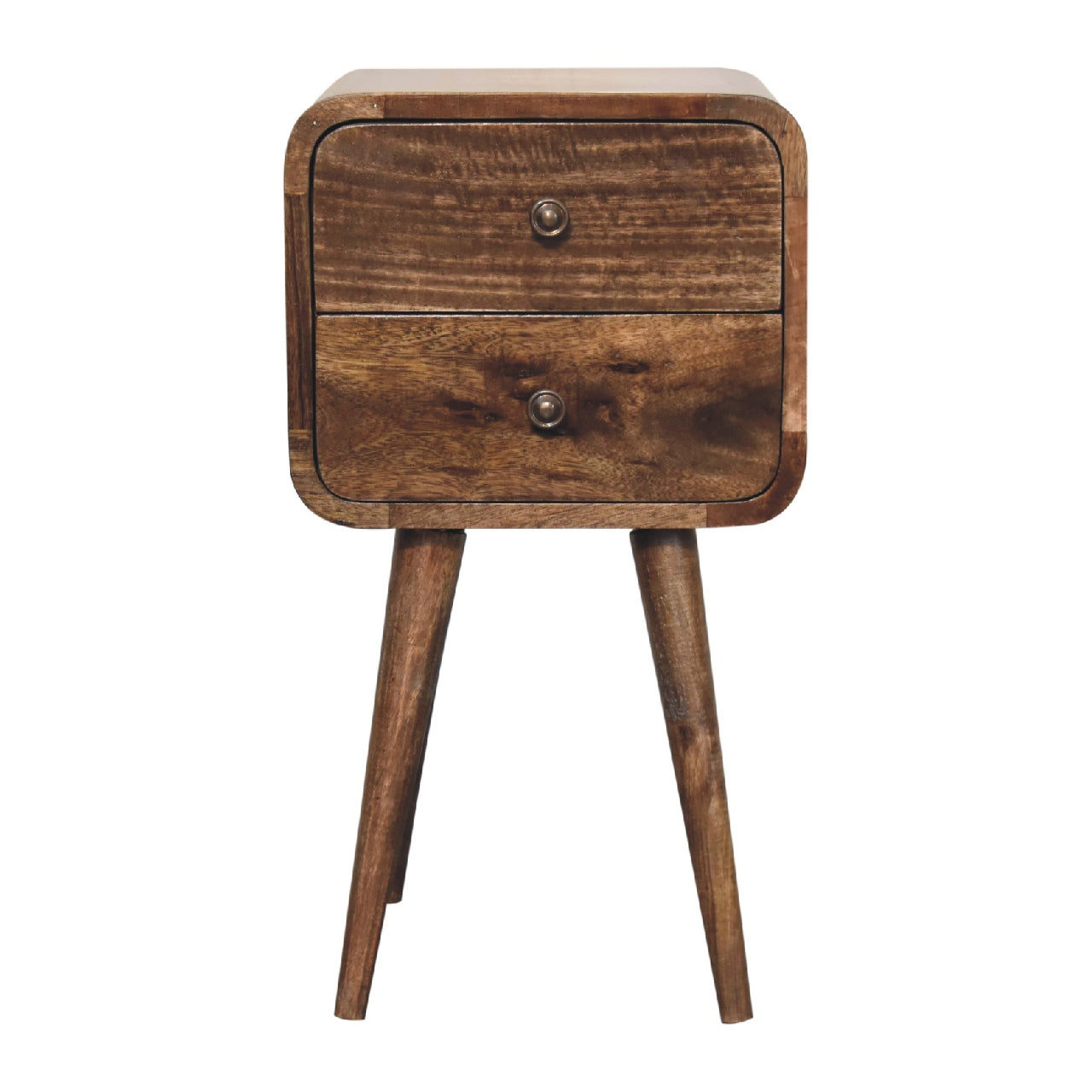 Compact Curved Greywash Solid Mango Wood Bedside Nightstand