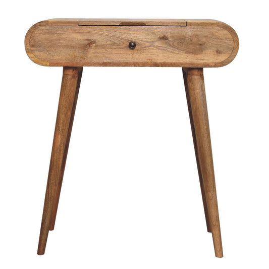 Compact Round Vanity Dressing Table Solid Mango Wood Oak