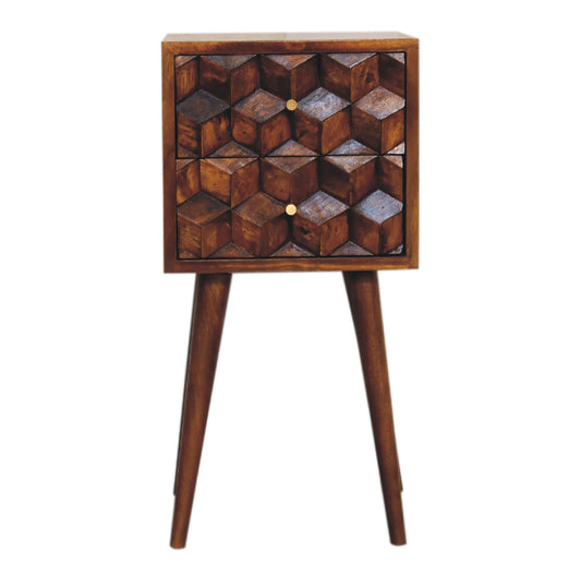Compact 2 Drawer Cube Bedside Cabinet Chestnut Solid Mango Wood