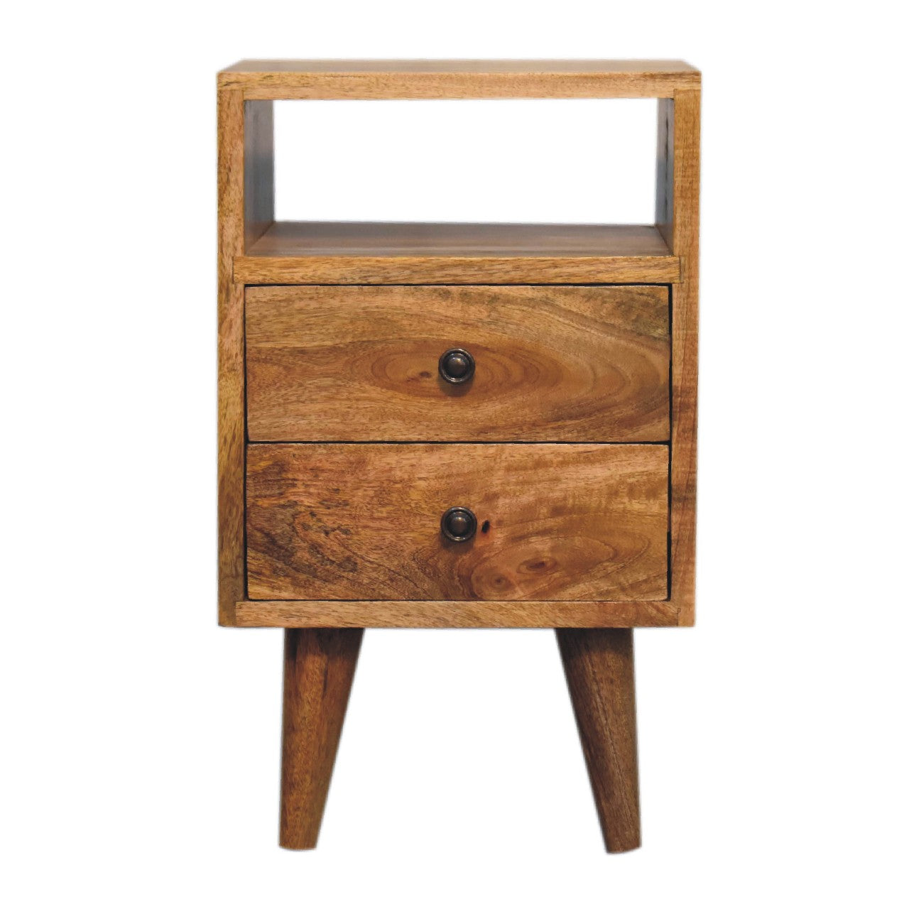 Compact Classic Open Solid Mango Wood Bedside Table Natural Oak