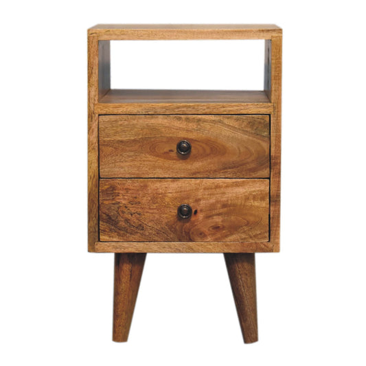 Compact Classic Open Solid Mango Wood Bedside Table Natural Oak