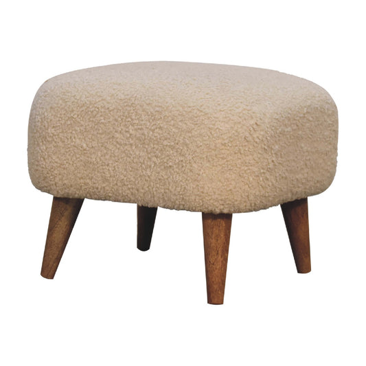 Boucle Cream Square Upholstered Footstool Solid Wood Frame