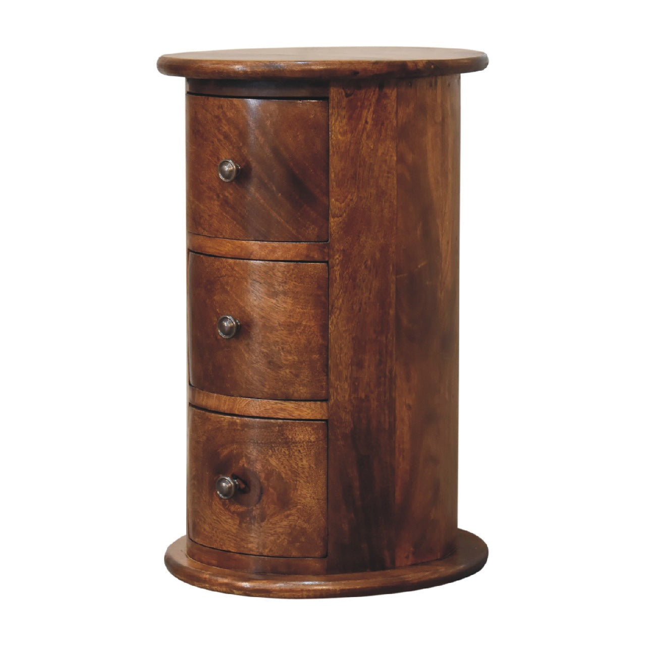 Compact 3 Drawer Drum Chest Chestnut Solid Mango Wood